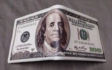  100 Hundred Dollar Bill Wallet Money Bi-Fold Card Holder With Zipper New 