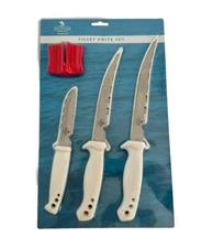 NEW Outdoor Angler Saltwater 4pcs Fillet Knife Set White Handle Sheath Sharpener