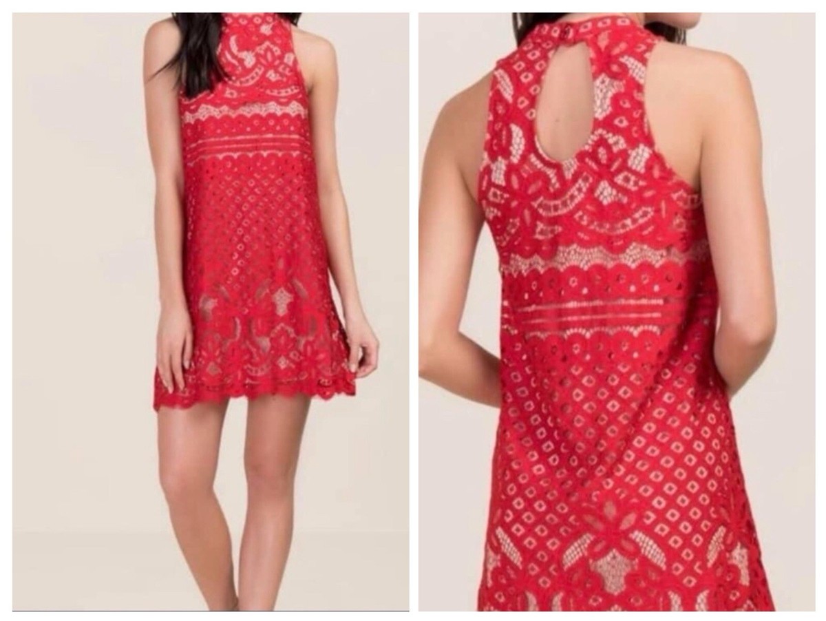 Francescas Lace | Keyhole Back | Lined | A Line Mini Red Dress Size Lg