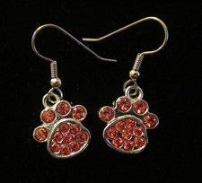 Paw Print Earrings Pink Crystal - Dog Cat 