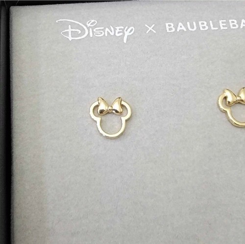 Disney X Baublebar Minnie Mouse Bow Gold Tone Stud Fashion Jewelry Earrings - Picture 3 of 4