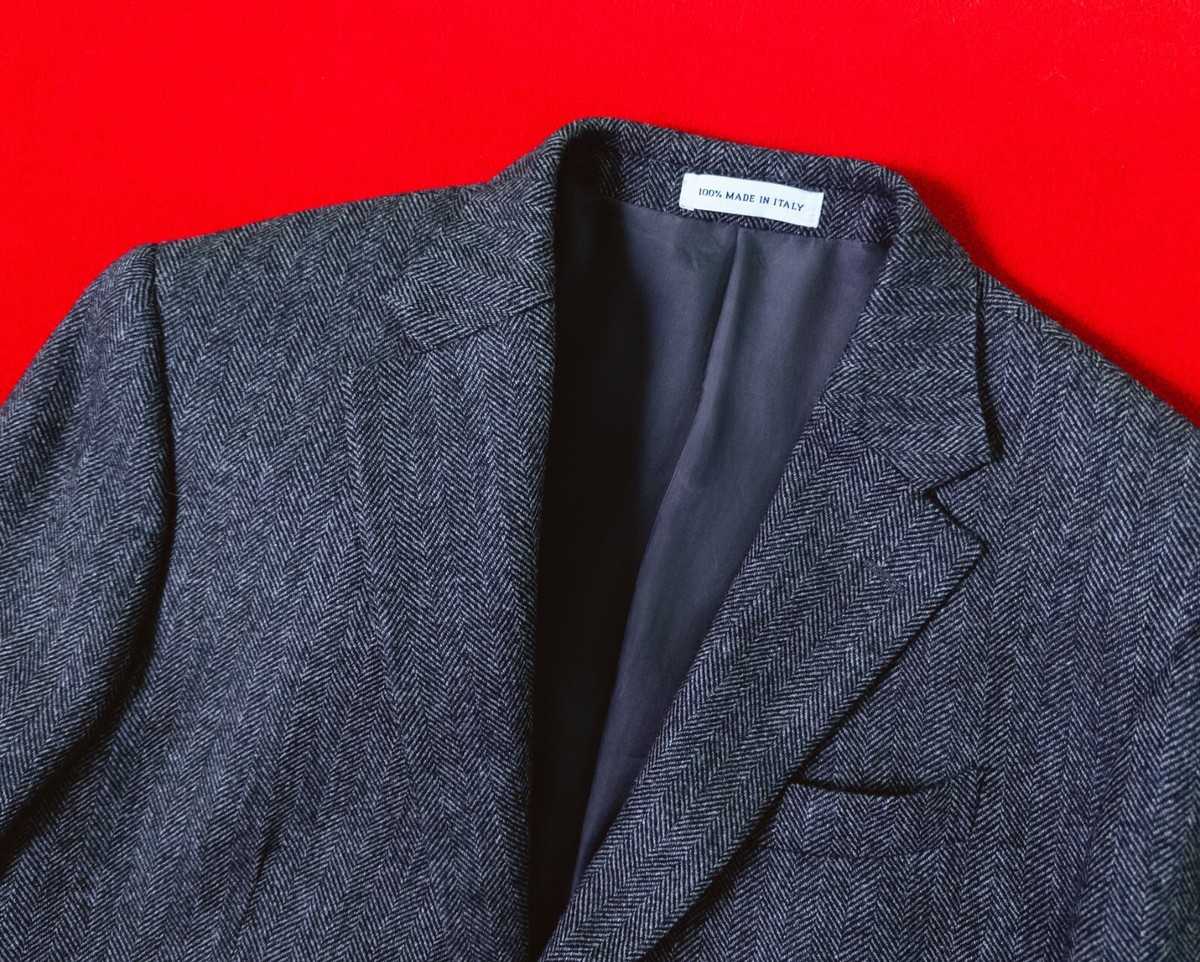 SARTORIA LATORRE Men Gray Herringbone Wool Button Jacket Size 54 