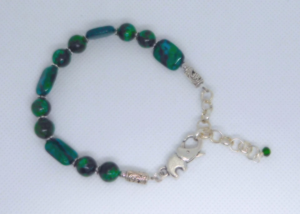 手工制作Chrysocolla宝石手链,大象扣,可调节 — 第 3/4 张图片