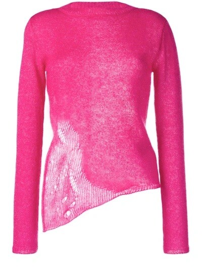 Maglione YSL Saint Laurent nuovo senza etichette rosa caldo invecchiato mohair XS