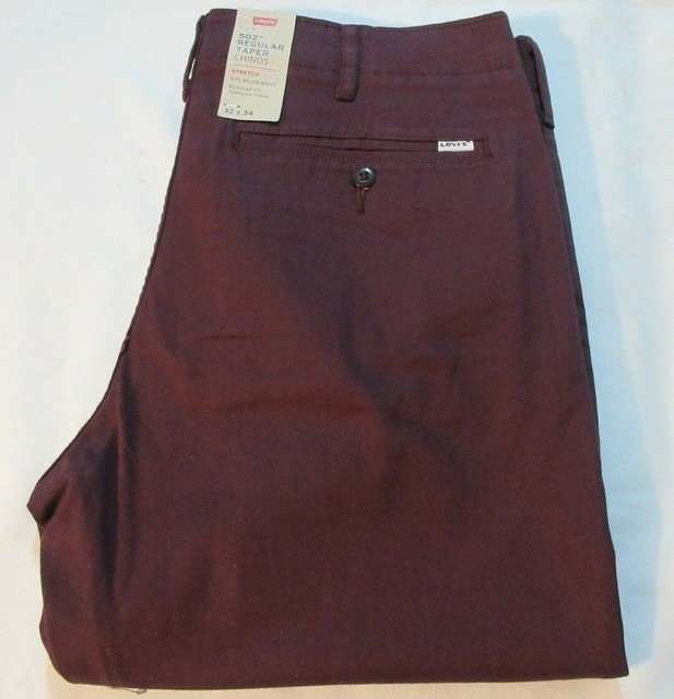 Levi's 502 Regular Taper Chinos Burgundy Men Pants 32 X 34 | eBay