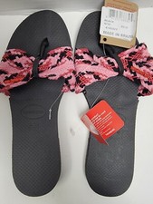 Havaianas You St Tropez Mesh Women's Flip Flops Sandals Black Pink Bow 9/10 NWT