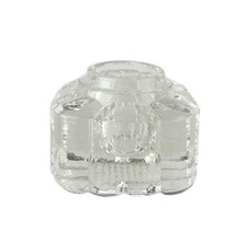 Art Deco Paneled Clear Glass Square Inkwell Base Grid Textured Faceted