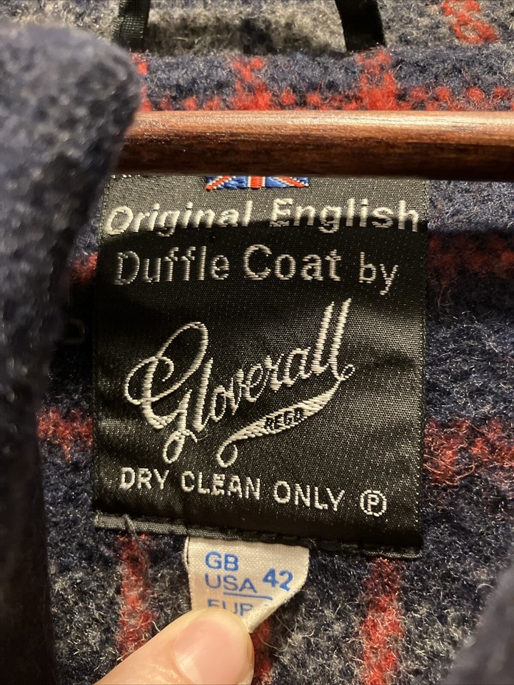 Vintage Gloverall Navy Wool English Duffle Coat Men's 42 L 24x36 Horn