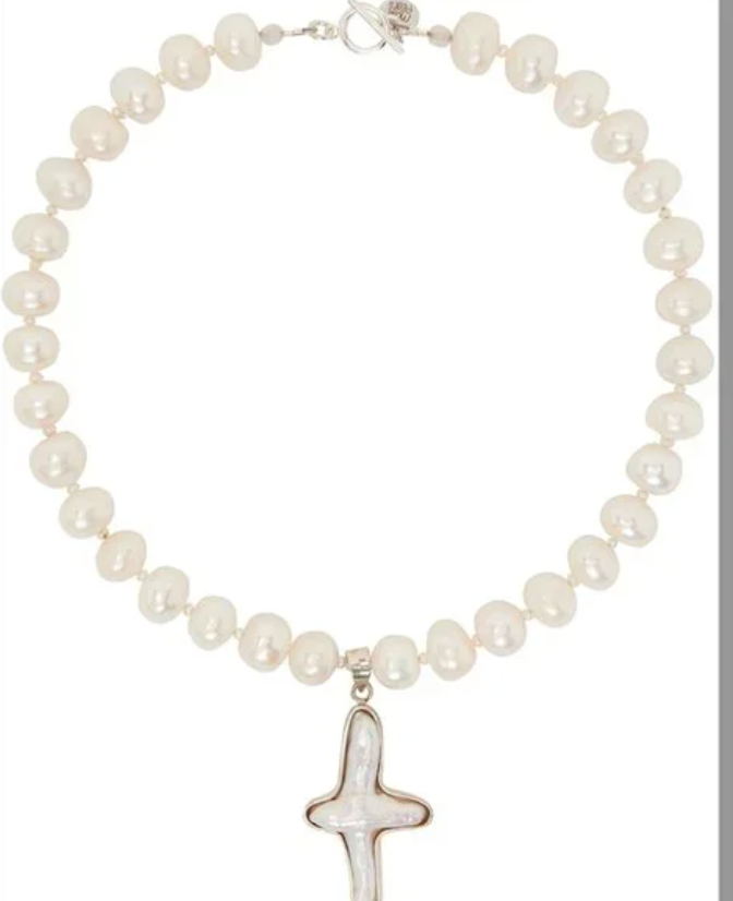 MUDD PEARL White Pearl Bruce Cross Necklace | eBay