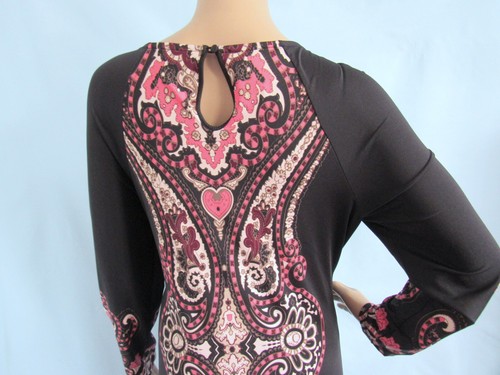 INC Size L Black, Coral, Multi Paisley Long Sleeve Jersey Sheath Dress - Imagen 9 de 11