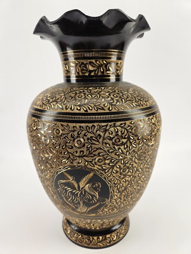 Vintage 11" Metal Hand Etched Decor Vase - Picture 4 of 6