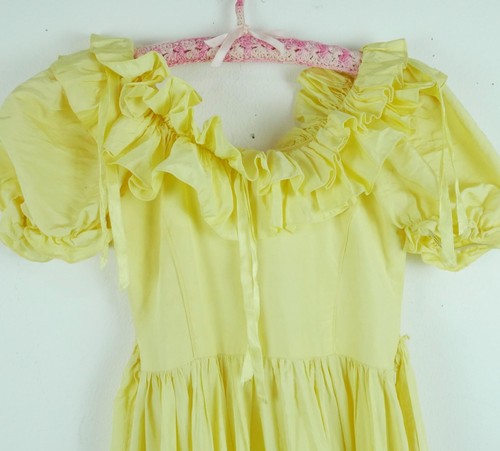 Vintage Girls XS S Dress Cottagecore Ruffle Butter Yellow Pastel Prairie Costume - Picture 2 of 14