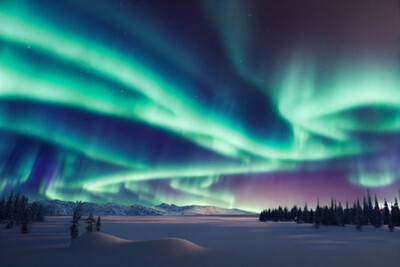 Wandbild: Aurora Borealis drüben am dunklen Nachthimmel mit [...]