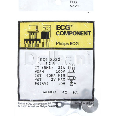 ECG5522 NTE5522 SCR Philips ECG Component Mexico 25A 100V 40MA MIN 2V MAX .5W