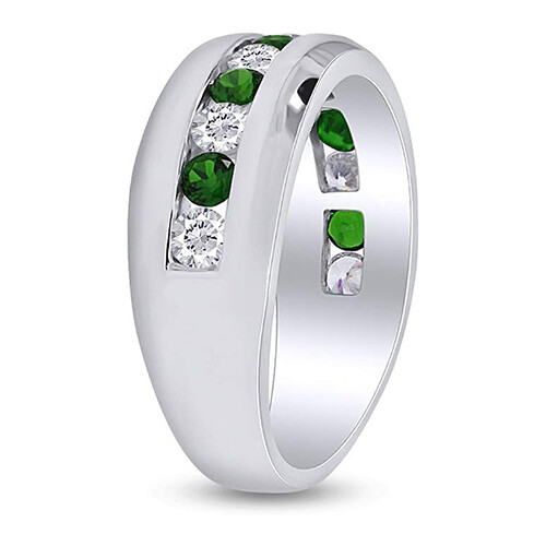 AFFY Simulated Emerald & White Cubic Zirconia Wedding Band - Sterling Silver, Size 10.5
