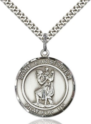 Sterling Silver Saint Christopher Catholic Medal Pendant Necklace 24'' Chain