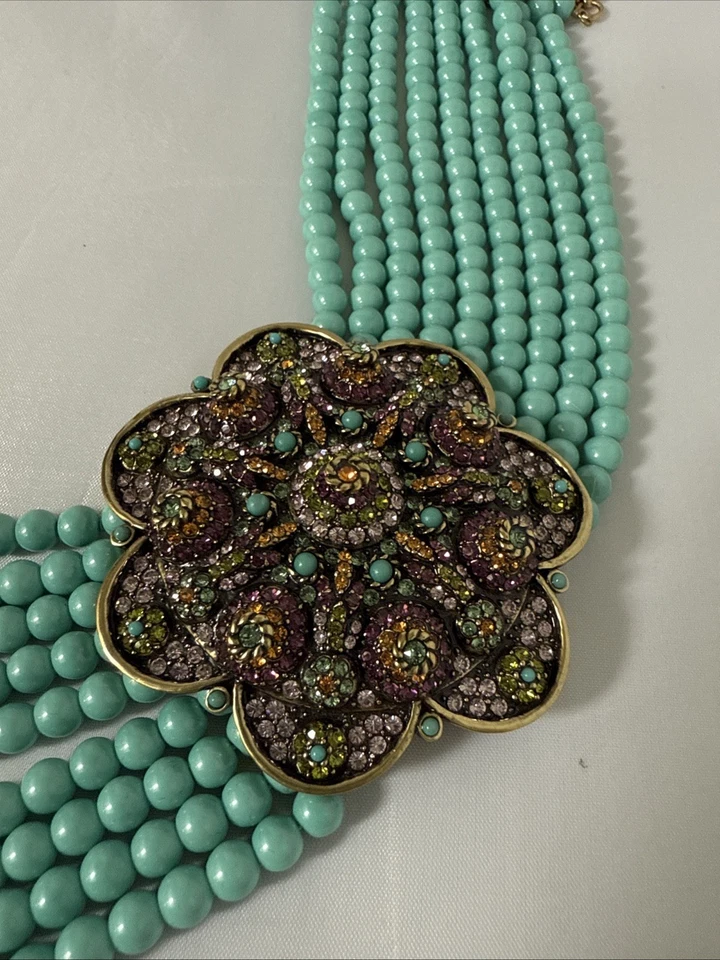 Collar Gargantilla Heidi Daus 9 Hilos “Maullido de Gatos” Cristales Turquesa Foto 4 de 4