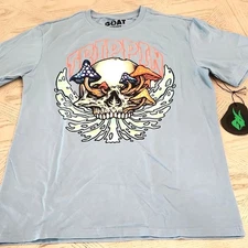 NWT Goat Dusty Blue Graphic Tee with Skull Design Size Medium