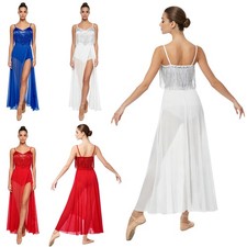 Women Dancewear Split Dress Built-in Skirt Latin Leotard Dance Modern Lyrical