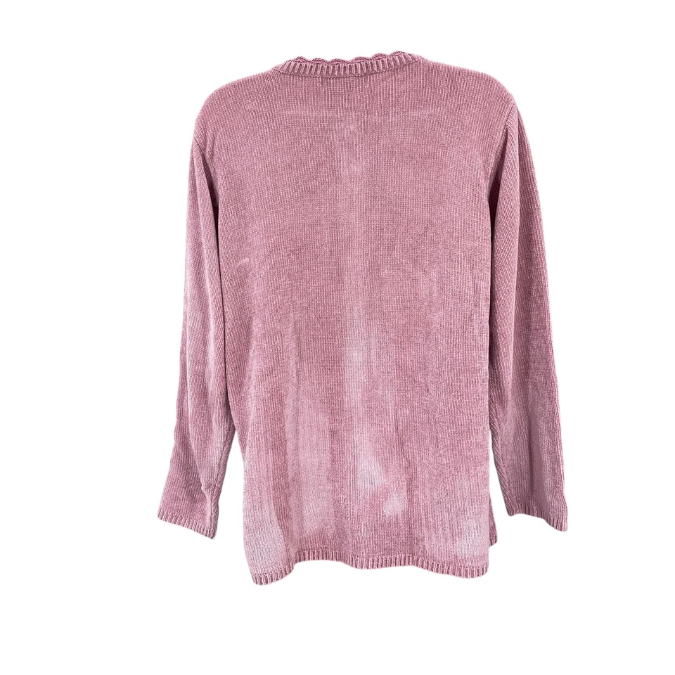 Suéter feminino cottage patchwork tamanho G cardigã rosa botão bordado floral - Imagem 2 de 4