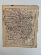 Colton s Antique 1883 Map of Iowa Illinois Missouri 10x12 | Hand Colored