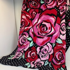 Bob Mackie Wearable Art 100 Silk Scarf Large Roses Polka Dot Signed D-10