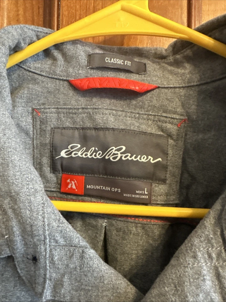 Camisa Eddie Bauer Pesada 100% Algodón Para Hombres L Gris Mountain Ops Calce Clásico Foto 3 de 4