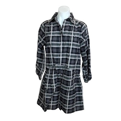 Club Monaco Black Gray Linen Checkered Plaid Mini Puff Sleeve Shirt Dress  Sz XS | eBay