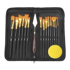 15PCS Professional Artist Paint Brush Kit w/ Scraper for Oil Acrylic Watercolor
