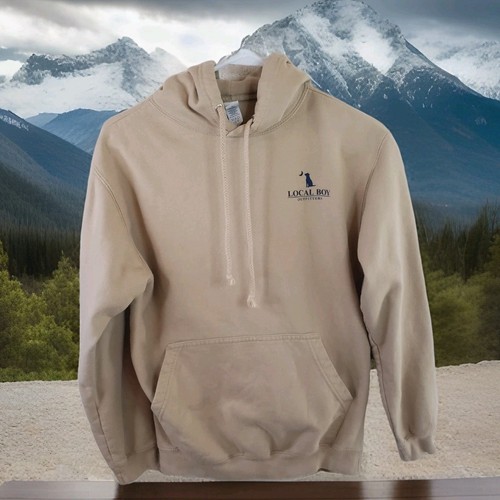Local Boy Outfitters Grafik Fleece Hoodie Herren S verdrehtes Hund Logo beige gebraucht, in einwandfreiem Zustand - Bild 1 von 17