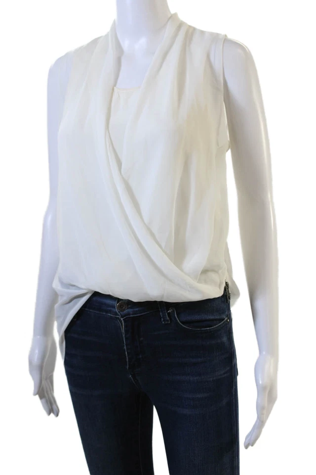 Blusa blanca sin mangas con cremallera de poliéster para mujer Allsaints Talla de diseñador 2 Foto 2 de 4