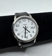 Timex Indiglo Analog Watch Date Silver Tone White Dial Black Strap Ladies