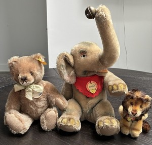 Vintage Steiff-Jumbo the Elephant Leo the Lion and Original Teddy 1960's 1970's