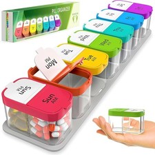 Extra Large Weekly Pill Organizer - XL Vitamin Holder with 7 Rainbow