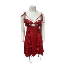 Red Lace Babydoll Lingerie Dress Heart Appliqu  Ruffle Front Small 