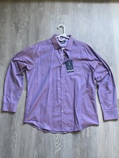 Original Penguin Heritage Slim Fit Purple Geometric Dress Shirt 16.5 34/35 LT