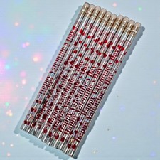 Vintage Valentine  s Day Pencils Lot of 10 Holographic Atlas 2 Heart Erasers Red
