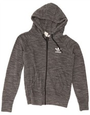 Adidas Womens Zip Hoodie Sweater UK 8 Small Grey Flecked Cotton CW02
