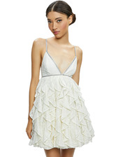 ALICE + OLIVIA WILMARIE OFF WHITE EMBELLISHED LACE RUFFLE MINI GOWN SIZE 10 NWT
