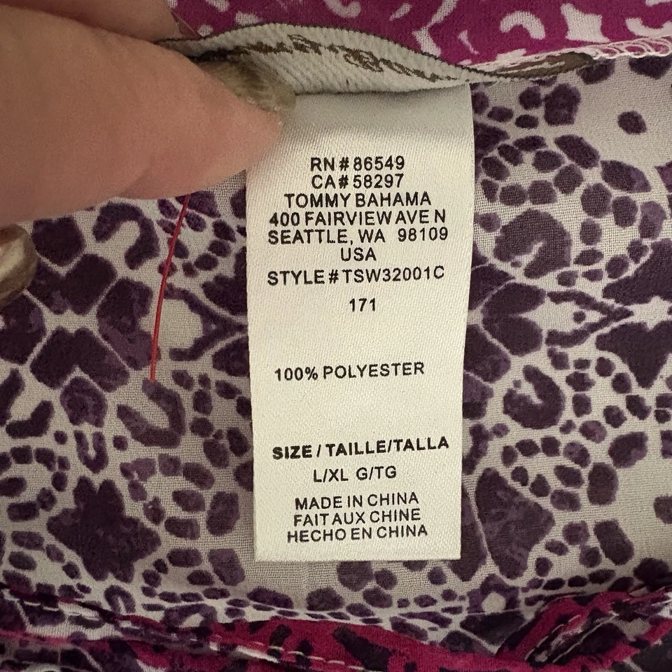 Tommy Bahama Mujer Transparente Natación Encubrimiento Talla L/XL Rosa Púrpura Boho Playa Túnica Foto 4 de 4