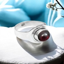 Solid Silver Oval Garnet Gemstone Anniversary Statement Root Chakra Ring US 9