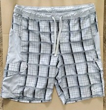 Vintage Nike Gray Plaid Board Swimming Shorts Trunks MENS SIZE L 10 Inch Inseam