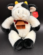 NWT  Russ Berrie Plush Black White Cow JANGLES w/ Copper Cowbell 8"