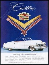 1953 Cadillac convertible white car photo vintage print ad