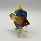 Vtg Murano Style Art Glass Fish Figurine Orange Yellow Spatter Cased 4"