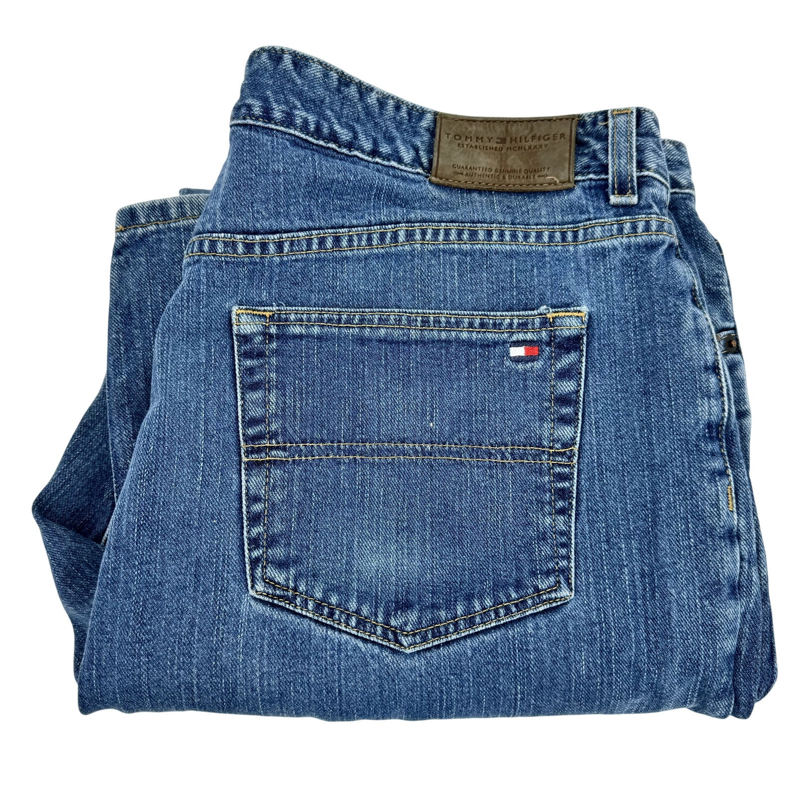 Tommy Hilfiger Mens Relaxed Fit Vintage Blue Denim Jeans 40x32 38x31 Actual