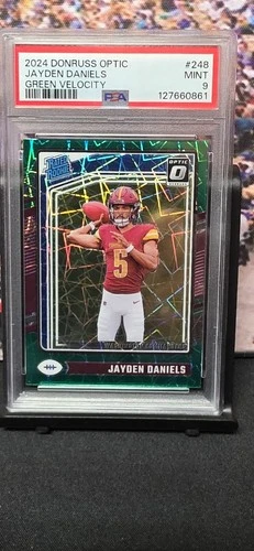 PSA9 2024 Donruss Optic - Rated Rookie Jayden Daniels #248 Green Velocity  (RC)