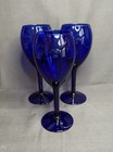 Vintage Libbey Premiere Cobalt Blue 7 3/4" Water Wine Goblets Glasses Set Of 3