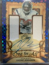 ANDRE JOHNSON 2023 PANINI ONE ONE FOR ALL DUAL PATCH BLUE AUTO /75
