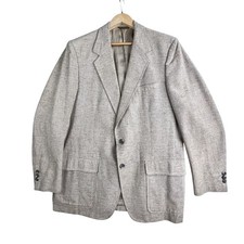 Vintage Mens Blazer Jacket Large Beige Brown Tweed Wool Two Button USA Made 80s